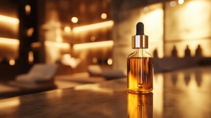 Naklejka premium Amber bottle on counter in spa