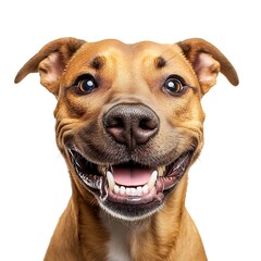 Joyful Canine Smile: Close-up portrait of a happy dog, radiating warmth with a genuine smile and sparkling eyes. The adorable expression captures the essence of canine joy and companionship.