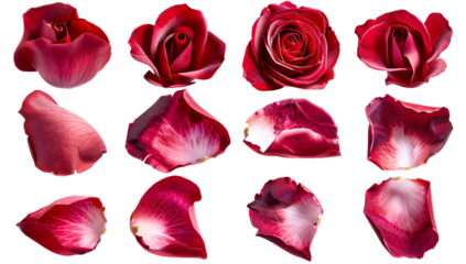 Beautiful red rose petals, isolated on transparant background