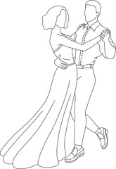 Vector illustration sketch design silhouette image of a dancing couple in action performing their dance