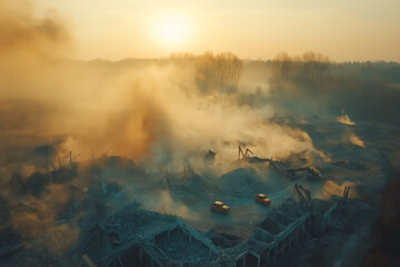 Fototapeta premium Drone View of Urban Tornado Aftermath