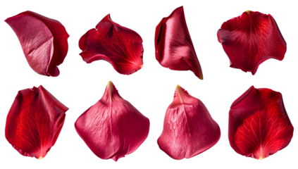 Beautiful red rose petals, isolated on transparant background