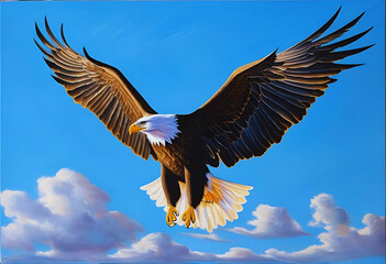 Naklejka premium American Bald Eagle Soaring in the Sky with Wings Spread Wide