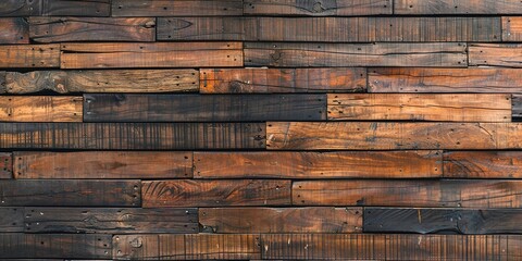 Panoramic Vintage Brown Wood Wall Pattern with Seamless Background, Ideal for Rustic and Retro
