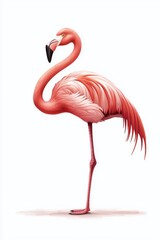 Obraz premium A flat style illustrated flamingo, isolate on white background, with minimalistic shapes and details.