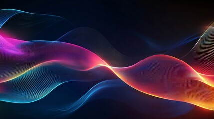 Fototapeta premium Abstract background with neon lines and glowing elements on a black backdrop, empty space for design, holographic light effect, virtual stage. Vector illustration of laser beams in a dark room.