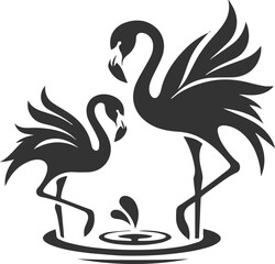 Silhouette of a flamingo interacting with another flamingo animal vector