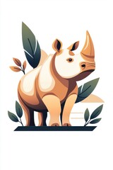 Fototapeta premium A flat style illustrated rhinoceros, isolate on white background, showcasing vibrant colors and artistic flair.