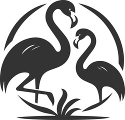 Silhouette of a flamingo interacting with another flamingo animal vector