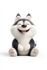 A 3D cartoon Siberian Husky character, isolate on white background, adding a fun and whimsical touch.