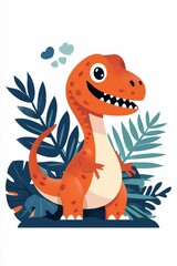 A flat style illustrated Velociraptor, isolate on white background, emphasizing its sharp features and vibrant colors.