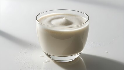 A glass of almond milk with froth on top