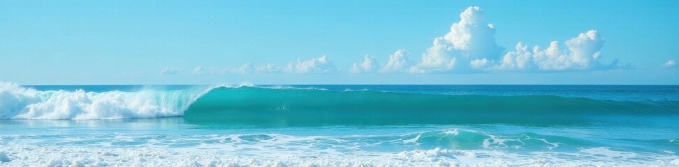 Fototapeta premium Rolling waves meet clear blue sky in wide seascape , picture, graphic