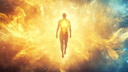 enlightened human spirit ascending in a bright background