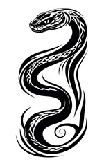 Vector Tattoo of Snake with Black Line Art and Thick Outlines — Minimalist Modern Vertical Design