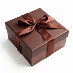 Obraz premium Elegant chocolate box, tied with a satin ribbon, isolated on white , food, dessert, texture