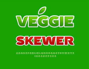 Fototapeta premium Vector Culinary Advertisement Veggie Skewer. Stylish Green Font. Elegant Alphabet Letters and Numbers set. 