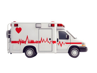 A realistic ambulance illustration with emergency lighting and heartbeat line design, symbolizing urgent medical care.