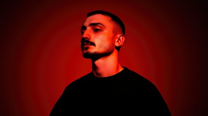 Fototapeta premium Portrait of Man, Red Light, Studio