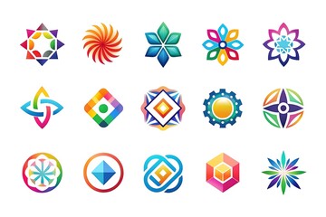 Fototapeta premium Collection of colorful shapes and designs. Icons. Logos