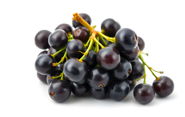 Fototapeta premium Fresh blackcurrant, ripe cherries on a white background. Suitable for food blogs, packaging, health articles, and summer-themed designs. Vibrant and appetizing