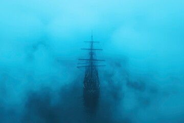 Obraz premium Ghost Ship Sailing Through Foggy Ocean at Night