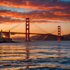 Obraz premium Majestic Golden Gate Bridge at Sunset