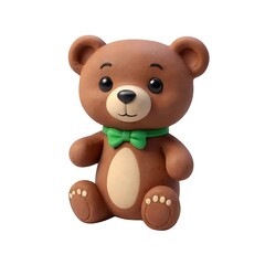 Fototapeta premium Brown teddy bear with a green bow tie, 3d cover, 3d rendere, vector, 3d