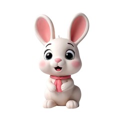 White rabbit with pink ears and a pink scarf around its neck, 3d cover, 3d rendere, vector, 3d