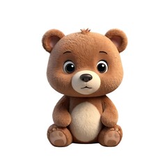 Obraz premium Stuffed teddy bear is sitting on a white background, 3d cover, 3d rendere, vector, 3d