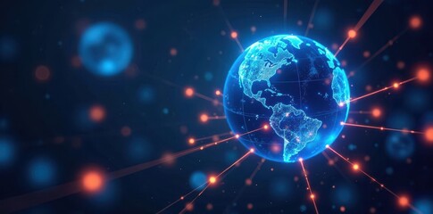 Obraz premium Blue globe encased in glowing network lines, futuristic technology , globe, innovation