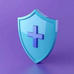 Obraz premium Security and protection, blue shield icon, purple background.