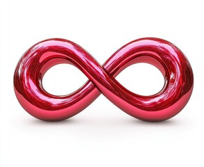 Naklejka premium Ruby red infinity symbol with dramatic reflective highlights against a bright white background.
