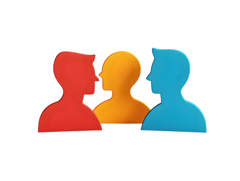 Colorful silhouettes representing diverse individuals engaging in conversation, symbolizing communication and connection.