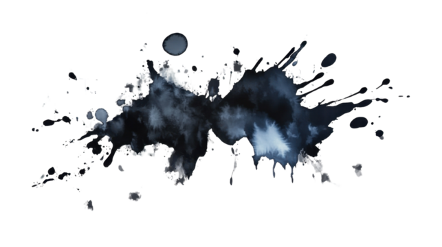 Abstract ink splashes and blot with blue and black paint