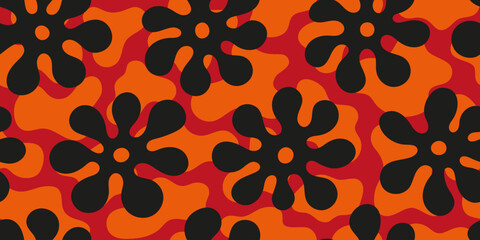 Groovy abstract floral seamless pattern. Hand drawn organic shapes background in retro style.