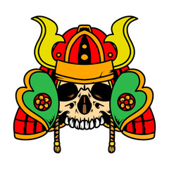 Skull of samurai vector design with color for mascot or logo