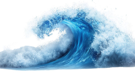 Blue water splash with clear droplets on white background