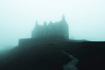 Obraz premium Misty Castle on a Hilltop