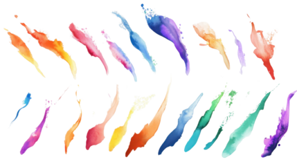 Colorful watercolor splashes and stains on white paper