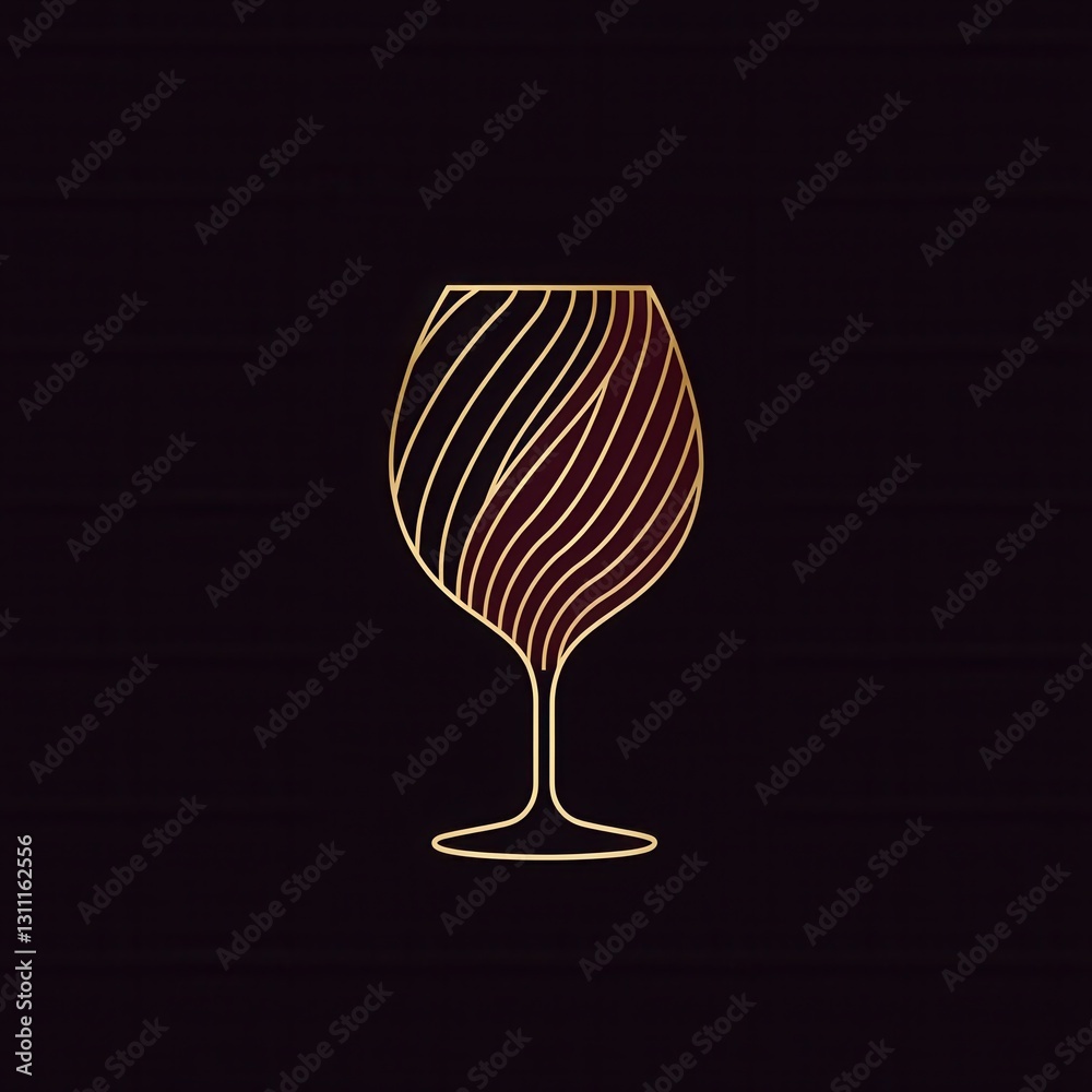 Aufkleber sophisticated minimalist wine glass logo design featuring deep red and gold colors with abstract lin