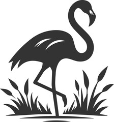 A flamingo walking through tall grass animal vector