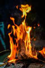 Bonfire makes fire, black background