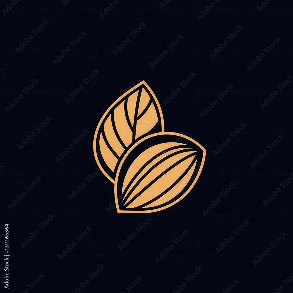 Aufkleber minimalist nut logo featuring almond and walnut in modern abstract line art style on a deep backgrou