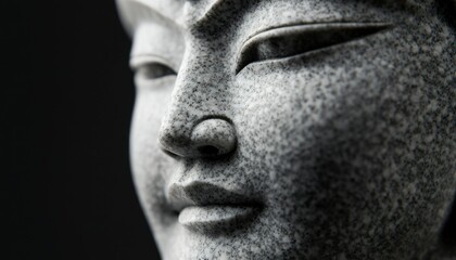 Serene Stone Face Close-up on Dark Background