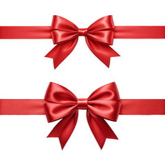 Two elegant red satin bows with horizontal ribbons isolated on a transparent background.