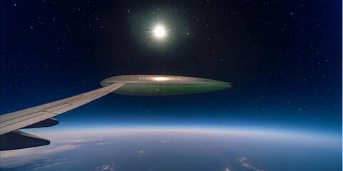 Obraz premium Airplane Wing Night Sky Earth Photographing View From High Altitude