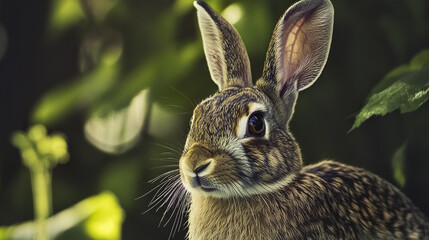 Fototapeta premium Rabbit portrait with deep contrast and fine fur detail
