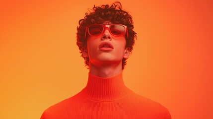 Fashion Model in Vibrant Orange Studio