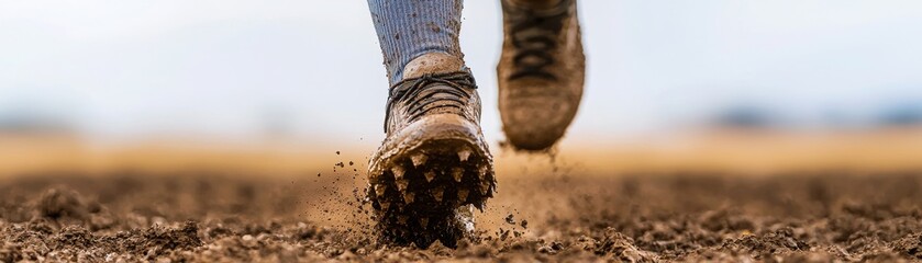 Fototapeta premium Powerful Moment of Determination Captured with Raw Emotion in Sports with Muddy Cleats During a Dynamic Action Scene in Nature